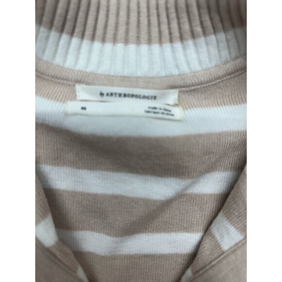 Anthropologie Women’s Oversized XS Cropped Sweater Tan White Striped Collar - Picture 2 of 7